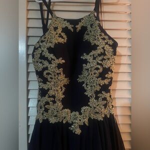 Elegant navy blue and Gold Embroidered Dress